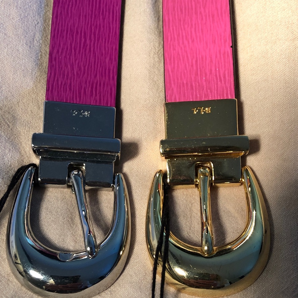 2 Lauren Ralph Lauren Pink and Orchid Textured Belts with Metal Buckles